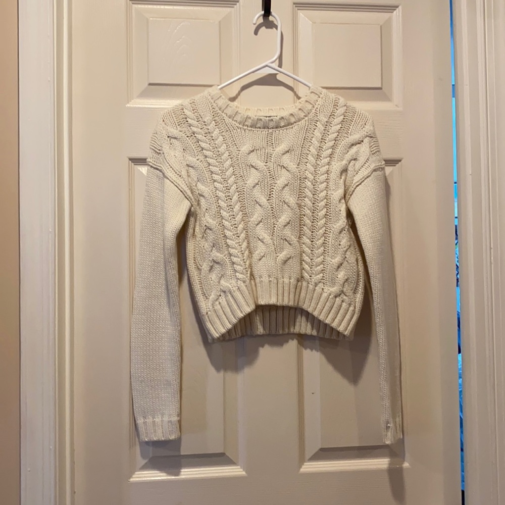 Lucca Couture White Cable Knit Crop Sweater - Picture 3 of 5